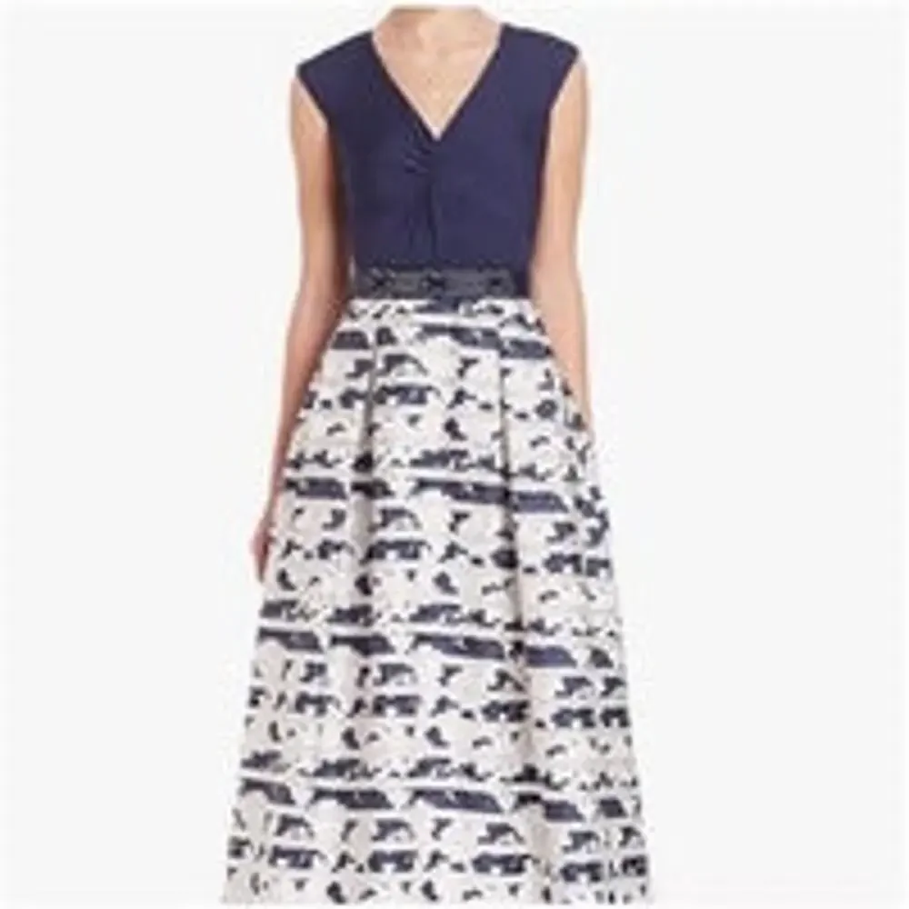 Teri Jon 2000s Navy White Knot Front Ball Gown Dress Size 2